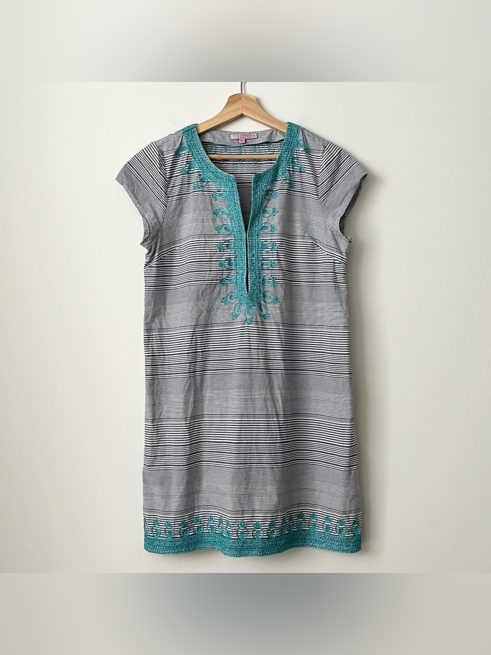 Calypso St Barth Swim Cover-up Caftan Striped Embroidered Size M Pool Resortwear